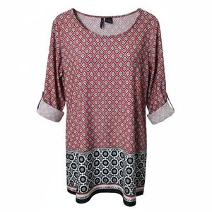 New Directions Tunic Top Pink Black White Geometric Classy Cocktail Slinky  1X